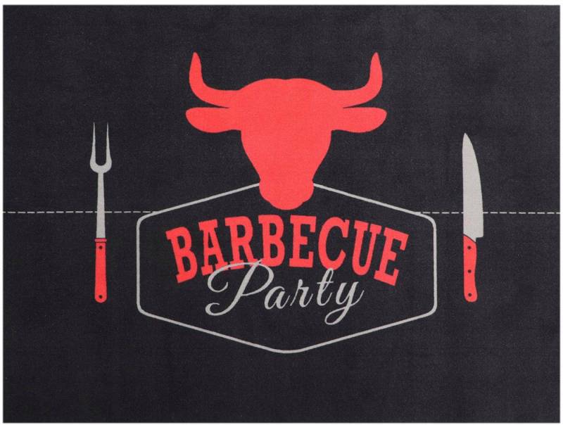 Primaflor-Ideen in Textil Fußmatte BBQ Grillunterlage BARBECUE schwarz, Made in Belgium, rechteckig, Höhe: 5 mm, Grillmatte ideal als Bodenschutz, ruschhemmend, waschbar von Primaflor-Ideen in Textil