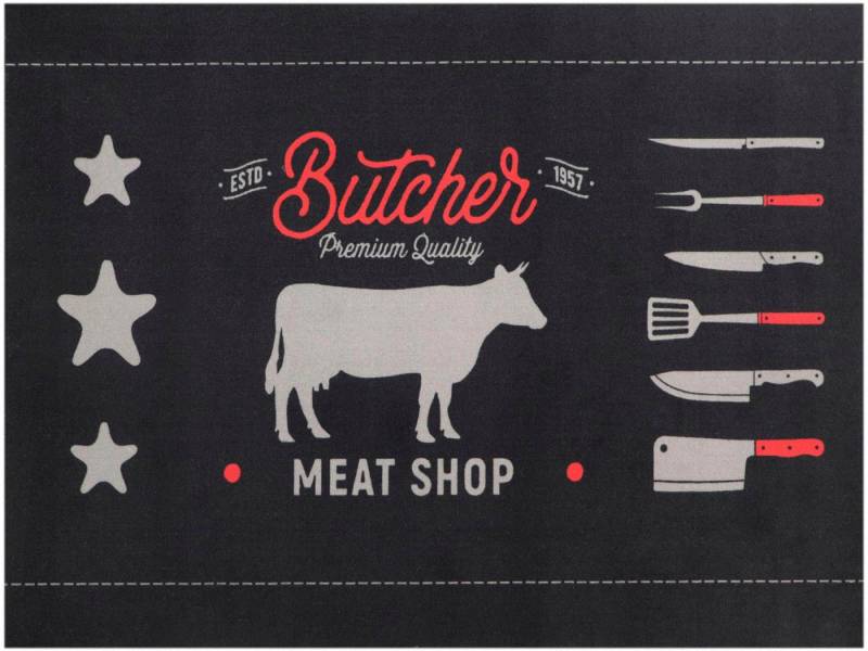 Primaflor-Ideen in Textil Fußmatte BBQ Grillunterlage BEEF, Made in Belgium, rechteckig, Höhe: 5 mm, Grillmatte ideal als Bodenschutz, ruschhemmend, waschbar von Primaflor-Ideen in Textil