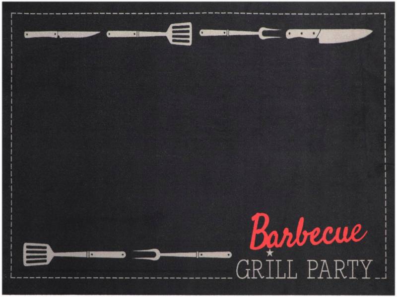 Primaflor-Ideen in Textil Fußmatte BBQ Grillunterlage GRILL PARTY, Made in Belgium, rechteckig, Höhe: 5 mm, Grillmatte ideal als Bodenschutz, ruschhemmend, waschbar von Primaflor-Ideen in Textil