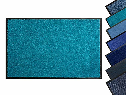 Primaflor - Ideen in Textil Blaue Fußmatte - Schmutzfangmatte - Türkis - 60 x 90 cm - Waschbare Eingangsmatte - Rutschfester Türvorleger - Sauberlaufmatte für Innen & Außen von Primaflor - Ideen in Textil