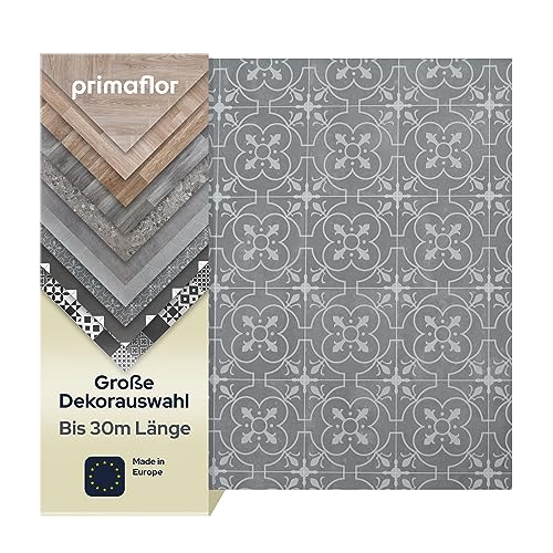 Primaflor PVC Bodenbelag Meterware TURVO - Grau-Weiß, Fliese London, 2,00m x 3,00m, Vinyl-Boden in Fliesenoptik für Küche, Wohn- und Badezimmer, Hochwertige Auslegware, Anti-Rutsch Oberfläche von Primaflor - Ideen in Textil