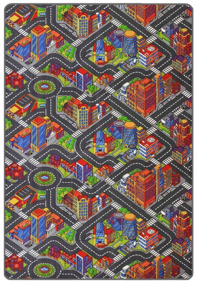 Kinderteppich BIG CITY, Primaflor-Ideen in Textil, rechteckig, Höhe: 5 mm, Straßen-Spiel-Teppich, Straßenbreite ca. 9 cm, Kinderzimmer von Primaflor-Ideen in Textil