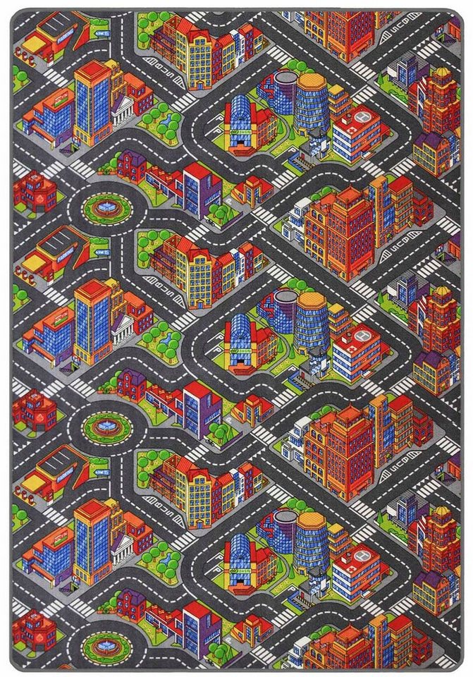 Primaflor-Ideen in Textil Kinderteppich BIG CITY, Made in Belgium, rechteckig, Höhe: 5 mm, Straßen-Spiel-Teppich, Straßenbreite ca. 9 cm, Kinderzimmer von Primaflor-Ideen in Textil