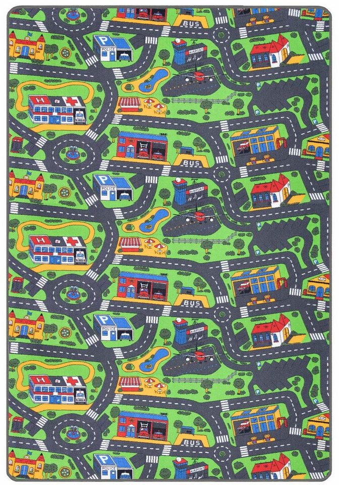 Primaflor-Ideen in Textil Kinderteppich CITY, Made in Belgium, rechteckig, Höhe: 5 mm, Straßen-Spiel-Teppich, Straßenbreite ca. 9 cm, Kinderzimmer von Primaflor-Ideen in Textil
