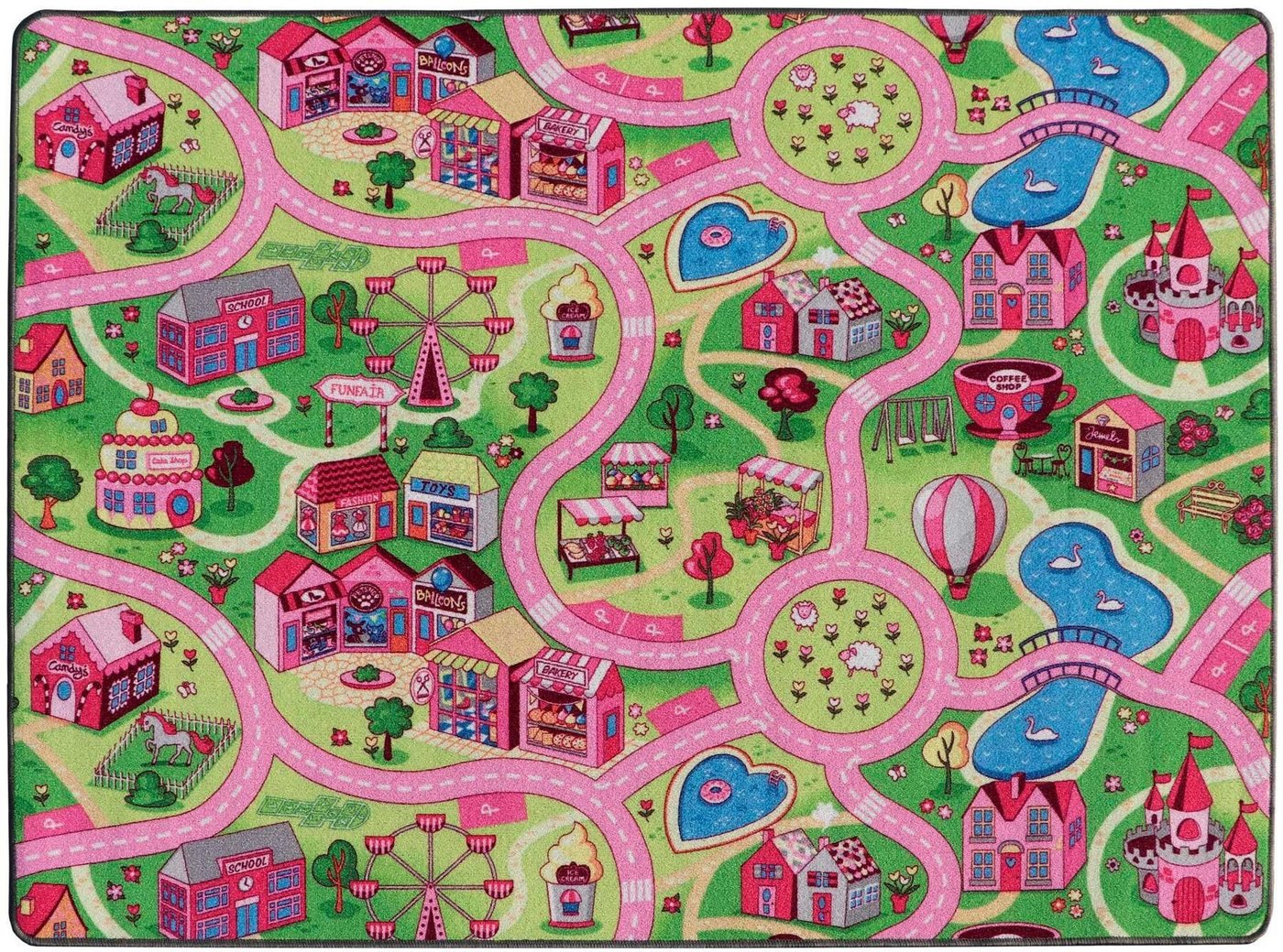 Kinderteppich SWEET CITY, Primaflor-Ideen in Textil, rechteckig, Höhe: 5 mm, Straßen-Spiel-Teppich, Straßenbreite ca. 9 cm, Kinderzimmer von Primaflor-Ideen in Textil
