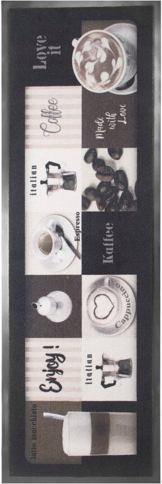 Küchenläufer ENJOY COFFEE, Primaflor-Ideen in Textil, rechteckig, Höhe: 6,5 mm, Motiv Kaffee, mit Schriftzug, 50x150 cm, rutschhemmend, waschbar von Primaflor-Ideen in Textil