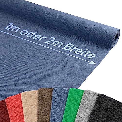 Nadelfilz Teppich-Boden RIPS MALTA B1 als Meterware - Blau, 1,00m x 4,00m, Schwer Entflammbarer, Gerippter Bodenbelag für Messe & Event von Primaflor - Ideen in Textil