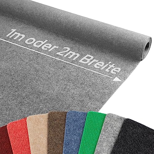 Nadelfilz Teppich-Boden RIPS MALTA B1 als Meterware - Grau, 1,00m x 22,00m, Schwer Entflammbarer, Gerippter Bodenbelag für Messe & Event von Primaflor - Ideen in Textil