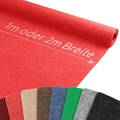 Nadelfilz Teppich-Boden RIPS MALTA B1 als Meterware - Hell-Rot, 1,00m x 11,00m, Schwer Entflammbarer, Gerippter Bodenbelag für Messe & Event von Primaflor - Ideen in Textil