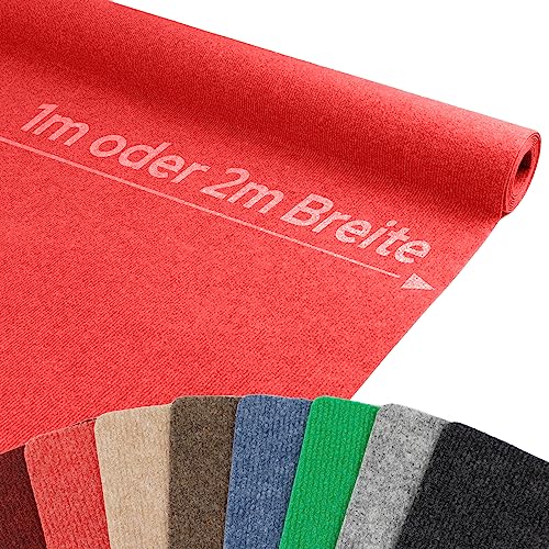 Nadelfilz Teppich-Boden RIPS MALTA B1 als Meterware - Hell-Rot, 1,00m x 13,00m, Schwer Entflammbarer, Gerippter Bodenbelag für Messe & Event von Primaflor - Ideen in Textil