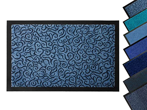 Primaflor - Ideen in Textil Blaue Fußmatte - Schmutzfangmatte - Blau-Gemustert - 60 x 90 cm - Waschbare Eingangsmatte - Rutschfester Türvorleger - Sauberlaufmatte für Innen & Außen von Primaflor - Ideen in Textil