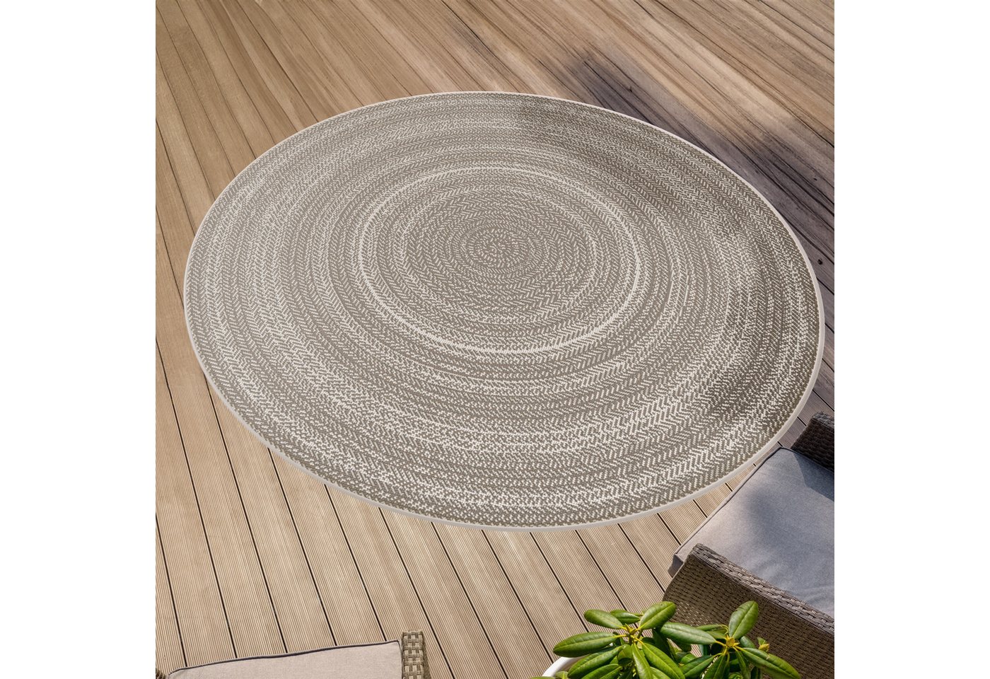 Primaflor-Ideen in Textil Teppich Outdoorteppich ELDORADO Giro, rund, Höhe: 4 mm, Flachgewebe, gestreift, Scandi, In- und Outdoor geeignet, wasserfest von Primaflor-Ideen in Textil