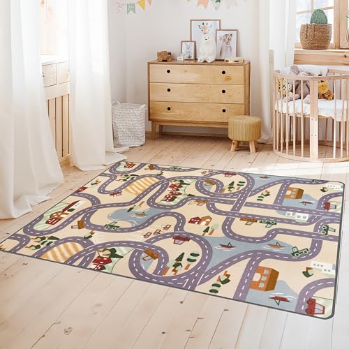 Primaflor Spielteppich Village - 95x133 cm | Straßenteppich mit Kreisverkehren | Made in EU | Kinderteppich mit Straßen für Jungen & Mädchen | für Fußbodenheizung | Kurzflor Teppich für Kinderzimmer von Primaflor - Ideen in Textil