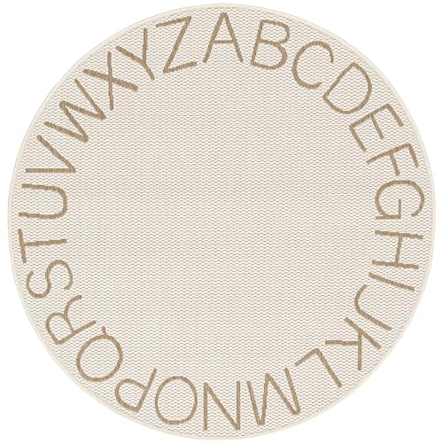 Primaflor Kinderteppich CABANE ABC – Moderner, Runder Teppich für Kinderzimmer in Sisal Optik | Beige | Minimalistisches Skandinavisches Design | Oeko-TEX Zertifiziert | In- und Outdoor geeignet von Primaflor - Ideen in Textil