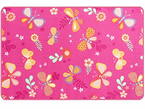 Primaflor Kinderteppich - Papillon, Pink, 100x150cm, Robuster Spielteppich mit Schmetterlingen, Hochwertiger Teppich für das Kinderzimmer, Spielmatte Jungen/Mädchen von Primaflor - Ideen in Textil