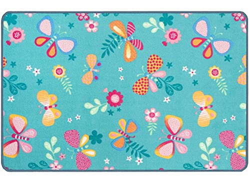Primaflor Kinderteppich - Papillon, Türkis, 100x150cm, Robuster Spielteppich mit Schmetterlingen, Hochwertiger Teppich für das Kinderzimmer, Spielmatte Jungen/Mädchen von Primaflor - Ideen in Textil
