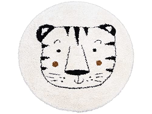 Primaflor Kinderteppich für Jungen und Mädchen - White Tiger Rund - 135 cm - Oeko-TEX Zertifiziert - Weicher Hochflor-Teppich fürs Baby- & Kinderzimmer - Hochwertiger Spielteppich von Primaflor - Ideen in Textil