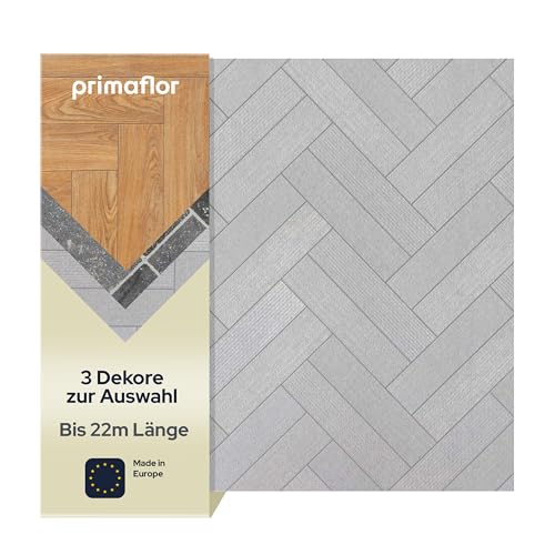 Primaflor PVC Bodenbelag Meterware - AKUSTIK-TEX, Fliese Fischgräte grau-weiß 009L, 2,00m x 2,50m, Vinyl-Boden in Fliesenoptik für Küche, Wohn- & Badezimmer, Auslegware mit Anti-Rutsch Oberfläche von Primaflor - Ideen in Textil