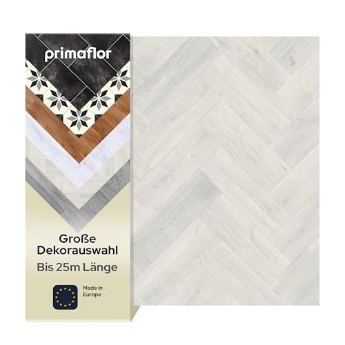 Primaflor PVC Bodenbelag Meterware - TURIN, Fischgrät Weiß 009S, 2,00m x 1,00m, Vinyl-Boden in Fliesenoptik für Küche, Wohn- und Badezimmer, Hochwertige Auslegware, Anti-Rutsch Oberfläche von Primaflor - Ideen in Textil