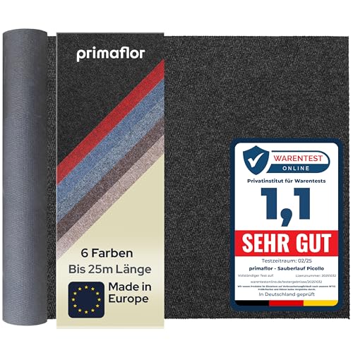 Primaflor Sauberlauf - PICOLLO, Anthrazit, 1,00m x 1,00m, Rutschfester Schmutzfangläufer Meterware, Robuster Küchenläufer nach Maß, Zuschneidbarer Teppichläufer, Eingangsmatte für Flur und Windfang von Primaflor - Ideen in Textil