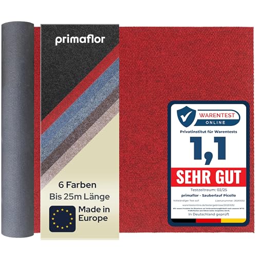 Primaflor Sauberlauf nach Maß - PICOLLO, Rot, 1,00m x 1,00m, Rutschfester Schmutzfangläufer Meterware, Robuster Küchenläufer, Zuschneidbarer Teppichläufer, Eingangsmatte für Flur und Windfang von Primaflor - Ideen in Textil