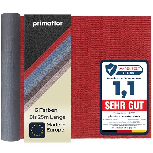 Primaflor Sauberlauf - PICOLLO, Rot, 2,00m x 1,50m, Rutschfester Schmutzfangläufer Meterware, Robuster Küchenläufer nach Maß, Zuschneidbarer Teppichläufer, Eingangsmatte für Flur und Windfang von Primaflor - Ideen in Textil