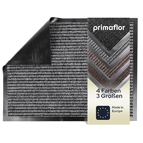Primaflor Schmutzfangmatte Oslo - Hellgrau | 80x120 cm | Fußmatte für Innen | Rutschhemmender Türvorleger mit Bürsteneffekt | Robuster Fußabtreter mit 3 cm Gummirand | Türmatte von Primaflor - Ideen in Textil