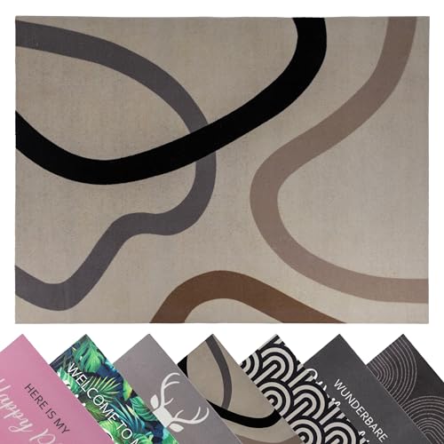 Primaflor Schmutzfangmatte - Velvet - Line Art - 90x120cm, Beige, rutschfeste, Moderne Fußmatte mit Geometrischem Muster, Flurteppich, Sauberlauf, Fußabtreter, Türvorleger mit Velour Oberfläche von Primaflor - Ideen in Textil