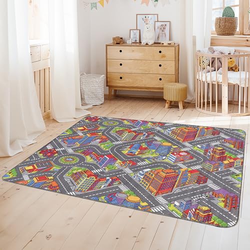 Primaflor Spielteppich Big City - 160x200 cm | Straßenteppich mit Stadt-Motiv | Made in EU | Kinderteppich mit Straßen für Jungen & Mädchen | für Fußbodenheizung | Kurzflor Teppich für Kinderzimmer von Primaflor - Ideen in Textil