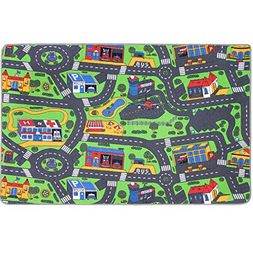 Primaflor Spielteppich City - 140x200 cm | Straßenteppich mit Stadt-Motiv | Made in EU | Kinderteppich mit Straßen für Jungen & Mädchen | für Fußbodenheizung | Kurzflor Teppich für Kinderzimmer von Primaflor - Ideen in Textil