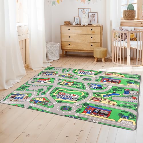 Primaflor Spielteppich City - 160x200 cm | Straßenteppich mit Stadt-Motiv | Made in EU | Kinderteppich mit Straßen für Jungen & Mädchen | für Fußbodenheizung | Kurzflor Teppich für Kinderzimmer von Primaflor - Ideen in Textil