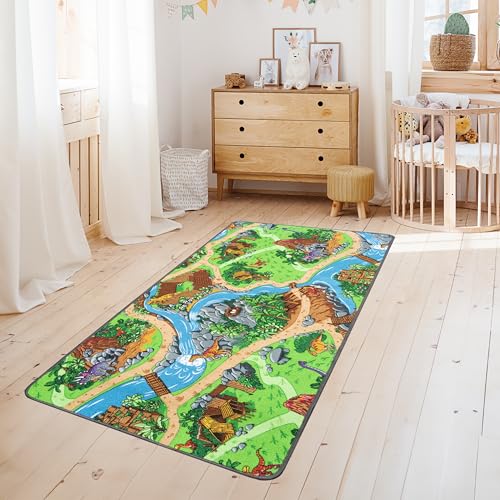 Primaflor Spielteppich Dino – 95x200 cm | Straßenteppich mit Dinosaurier | Made in EU | Kinderteppich mit Straßen für Jungen & Mädchen | für Fußbodenheizung | Kurzflor Teppich für Kinderzimmer Primaflor Spielteppich Dino – 95x200 cm | Straßenteppich mit Dinosaurier | Made in EU | Kinderteppich mit Straßen für Jungen & Mädchen | für Fußbodenheizung | Kurzflor Teppich für Kinderzimmer von Primaflor - Ideen in Textil