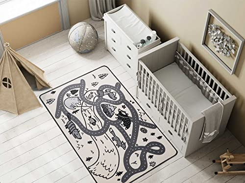 Primaflor Spielteppich Retro - 140x200 cm, Waldstraßen | Moderner Kinderteppich im skandinavischen Design | Straßenteppich, Teppich für Kinderzimmer mit Straßen | Kurzflor | Schwarz-Weiß Primaflor Spielteppich Retro - 140x200 cm, Waldstraßen | Moderner Kinderteppich im skandinavischen Design | Straßenteppich, Teppich für Kinderzimmer mit Straßen | Kurzflor | Schwarz-Weiß von Primaflor - Ideen in Textil