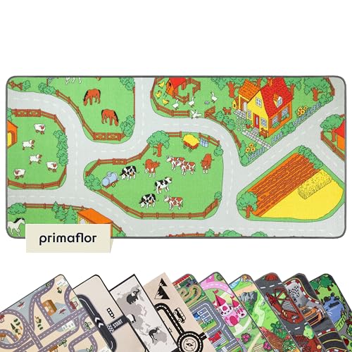Primaflor Spielteppich mit Bauernhof-Design - Spielteppich für Kinder 95 x 200 cm - pflegeleichter Kinderteppich mit Straßen von Primaflor - Ideen in Textil