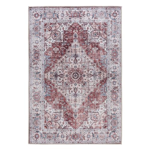 Primaflor Waschbarer Wohn-Teppich Vintage - Shiraz 3540 - Rot - 80x150cm, Moderner Orientalischer Kurzflor Teppich und Läufer für Wohn- und Schlafzimmer oder Flur von Primaflor - Ideen in Textil