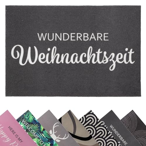 Primaflor Weihnachten Fußmatte mit Spruch “Wunderbare Weihnachtszeit” - 40 x 60 cm, rutschfeste Schmutzfang-Matte, Weihnachts-Deko Türvorleger mit Velour Oberfläche, Waschbarer Fußabtreter von Primaflor - Ideen in Textil