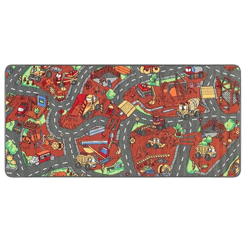 Primaflor Spielteppich mit Straßen - Baustelle, 140x200cm, Robuster Kinder-Teppich, Hochwertiger Straßenteppich für das Kinderzimmer, Spielmatte Jungen/Mädchen von Primaflor - Ideen in Textil