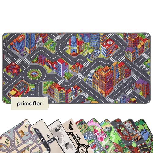 Spielteppich mit Straßen - Verschiedene Motive und Größen - Pflegeleicht, Fußbodenheizung geeignet, Spielmatte, Kinder-Teppich für Mädchen und Jungen (95 x 200 cm, Big City) von Primaflor - Ideen in Textil