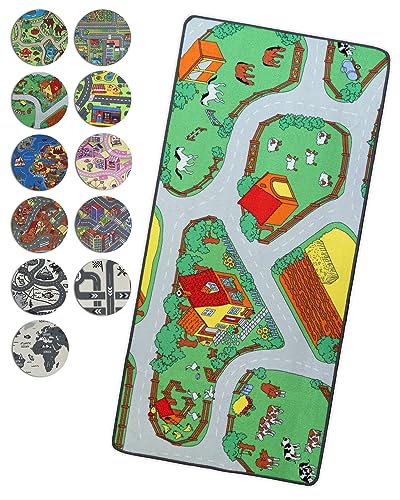 Primaflor Interaktiver Spielteppich - 95 x 200 cm, Bauernhof, Made in Europe Kinderteppich mit Straßenmotiv, Hochwertiger Straßen-Teppich für Kinder- & Spielzimmer, Spielmatte für Jungen & Mädchen von Primaflor - Ideen in Textil