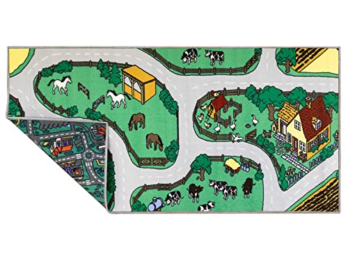 Wende-Primaflor Interaktiver Spielteppich - City/Farm, 140x200cm, Made in Europe, Kinderteppich mit Straßenmotiv, Straßen-Teppich für Kinder- & Spielzimmer, Spielmatte für Jungen & Mädchen von Primaflor - Ideen in Textil