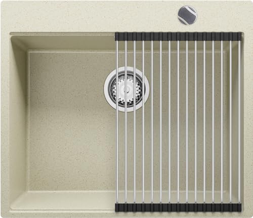 Granitspüle Beige 58x50 cm, Spülbecken + Ablauf-Set (Drehknopf), Küchenspüle für 60er Unterschrank, Einbauspüle von Primagran von Primagran