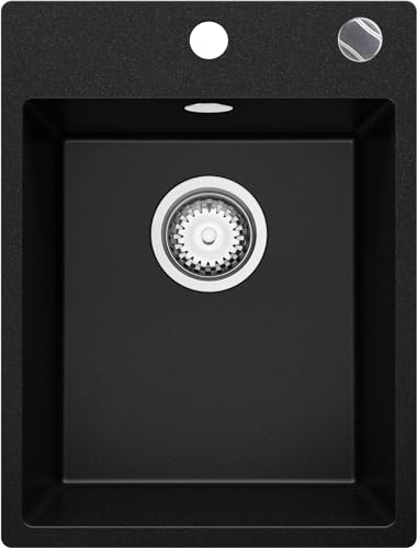 Spülbecken Schwarz 38x50 cm, Granitspüle 1 Becken + Ablauf-Set, Küchenspüle ab 40er Unterschrank, Einbauspüle von Primagran von Primagran