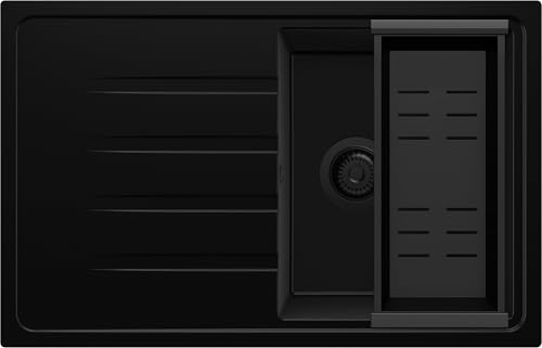 PRIMAGRAN Spülbecken Alles Schwarz 78x50cm, Granitspüle 1 Becken + Ablauf-Set, Küchenspüle ab 45er Unterschrank - Mailand PRIMAGRAN Spülbecken Alles Schwarz 78x50cm, Granitspüle 1 Becken + Ablauf-Set, Küchenspüle ab 45er Unterschrank - Mailand von Primagran