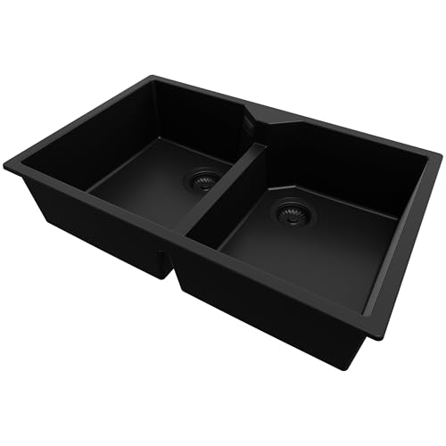 PRIMAGRAN Spülbecken Alles Schwarz 78x50cm, Granitspüle 2 Becken + Ablauf-Set, Küchenspüle ab 80er Unterschrank - Madrid Twin PRIMAGRAN Spülbecken Alles Schwarz 78x50cm, Granitspüle 2 Becken + Ablauf-Set, Küchenspüle ab 80er Unterschrank - Madrid Twin von Primagran