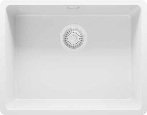 PRIMAGRAN Spülbecken Alles Weiß 56x44cm, Granitspüle 1 Becken + Ablauf-Set, Küchenspüle ab 60er Unterschrank - Venedig Slim Easy von Primagran