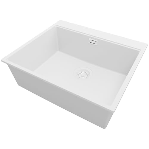 PRIMAGRAN Spülbecken Alles Weiß 58x50cm, Granitspüle 1 Becken + Ablauf-Set, Küchenspüle ab 60er Unterschrank - Oslo von Primagran