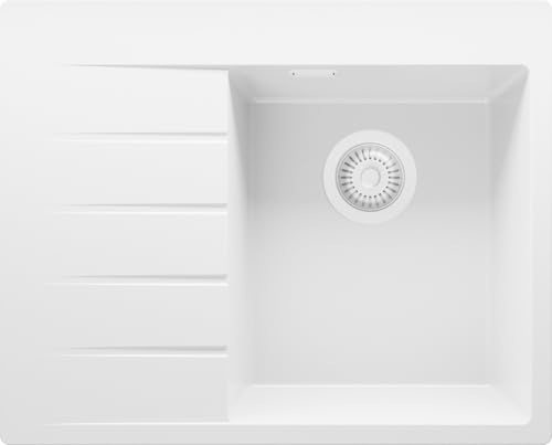 PRIMAGRAN Spülbecken Alles Weiß 62x50cm, Granitspüle 1 Becken + Ablauf-Set, Küchenspüle ab 40er Unterschrank - Sydney von Primagran