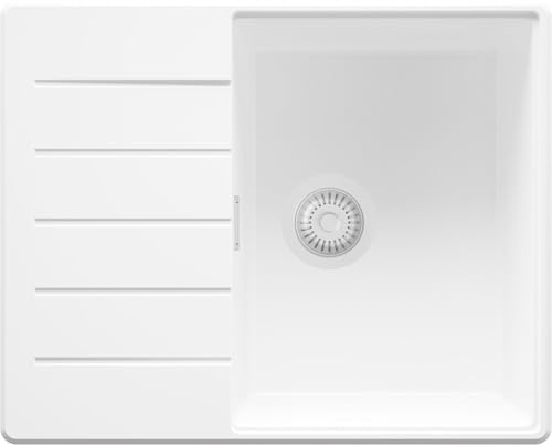 PRIMAGRAN Spülbecken Alles Weiß 62x50cm, Granitspüle 1 Becken + Ablauf-Set, Küchenspüle ab 45er Unterschrank - Kopenhagen von Primagran