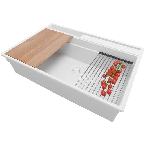 PRIMAGRAN Spülbecken Alles Weiß 78x53cm, Granitspüle 1 Becken + Ablauf-Set + Küchenzubehörset, Küchenspüle ab 80er Unterschrank - Oslo Pocket PRIMAGRAN Spülbecken Alles Weiß 78x53cm, Granitspüle 1 Becken + Ablauf-Set + Küchenzubehörset, Küchenspüle ab 80er Unterschrank - Oslo Pocket von Primagran