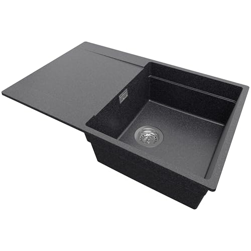 PRIMAGRAN Spülbecken Anthrazit 78x50cm, Granitspüle 1 Becken + Ablauf-Set, Küchenspüle ab 50er Unterschrank - San Francisco von Primagran
